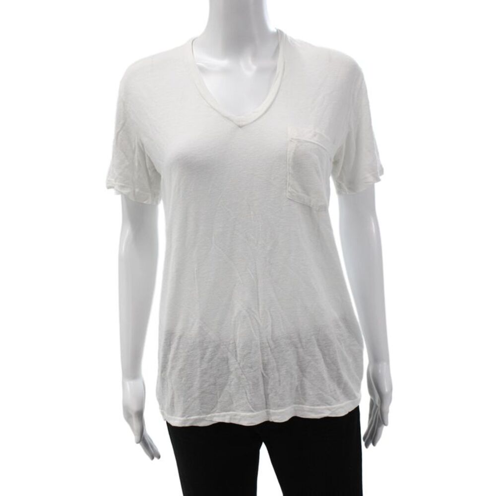 Monrow Womens White Tencel V-Neck Short Sleeve Basic T-Shirt Size XS